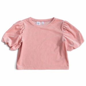 GAP Girls Pink Velour Puff Sleeve Top Size S (6/7) Like New